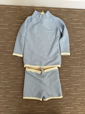 Zulu & Zephyr sz 8 Light Blue Kids Rashguard Set with Cream Trim